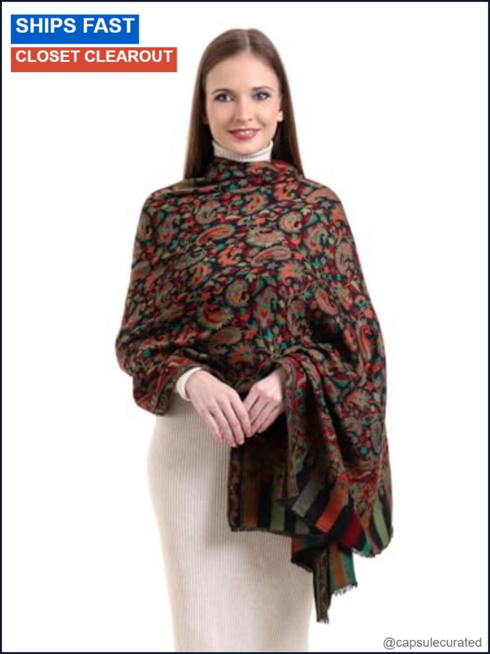 Handwoven Cashmere Wrap Stole Scarf 4 Ply Reversible Kani Paisley Floral